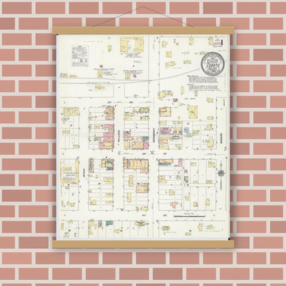 Old map wall art mockup — magnetic wood frame on brick wall — Sanborn Fire Insurance Map from Cokato, Wright County, Minnesota (1909) - Complete Map Set