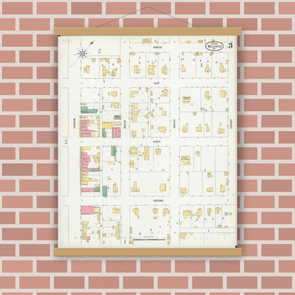 Old map wall art mockup — magnetic wood frame on brick wall — Sanborn Fire Insurance Map from Wellsville, Montgomery County, Missouri (1900), Sheet #0003