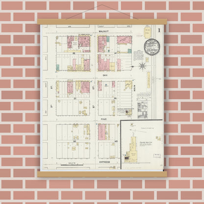 Old map wall art mockup — magnetic wood frame on brick wall — Sanborn Fire Insurance Map from Colorado, Mitchell County, Texas (1891) - Complete Map Set