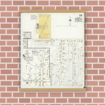 Old map wall art mockup — magnetic wood frame on brick wall — Sanborn Fire Insurance Map from Barberton, Summit County, Ohio (1916), Sheet #0024