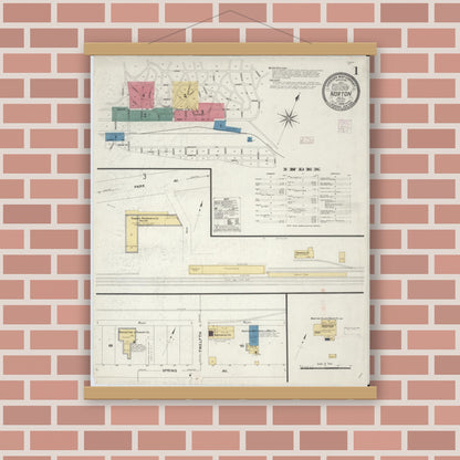 Old map wall art mockup — magnetic wood frame on brick wall — Sanborn Fire Insurance Map from Norton, Independent Cities, Virginia (1908) - Complete Map Set
