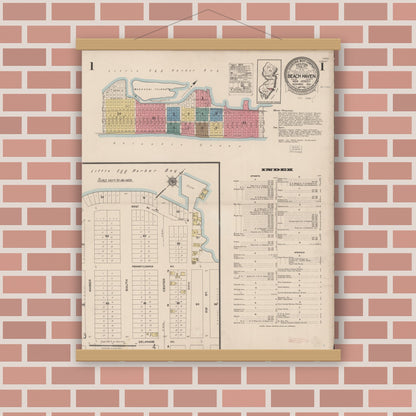 Old map wall art mockup — magnetic wood frame on brick wall — Sanborn Fire Insurance Map from Beach Haven, Ocean County, New Jersey (1922) - Complete Map Set