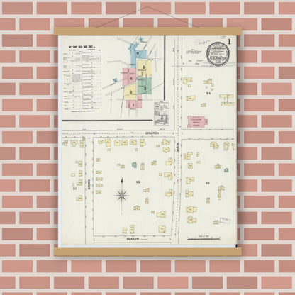Old map wall art mockup — magnetic wood frame on brick wall — Sanborn Fire Insurance Map from Flemington, Hunterdon County, New Jersey (1890) - Complete Map Set