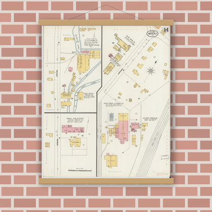 Old map wall art mockup — magnetic wood frame on brick wall — Sanborn Fire Insurance Map from Waverly, Tioga County, New York (1898), Sheet #0014