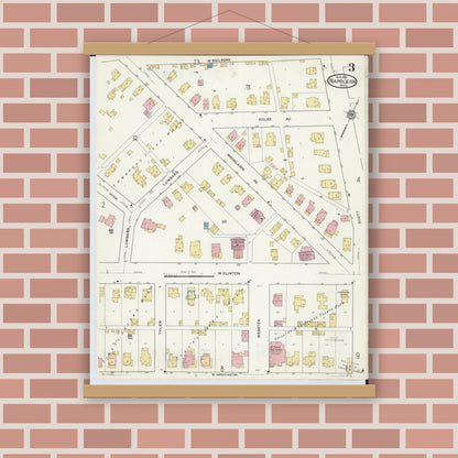 Old map wall art mockup — magnetic wood frame on brick wall — Sanborn Fire Insurance Map from Napoleon, Henry County, Ohio (1916), Sheet #0003