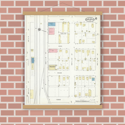 Old map wall art mockup — magnetic wood frame on brick wall — Sanborn Fire Insurance Map from Sweetwater, Nolan County, Texas (1914), Sheet #0006
