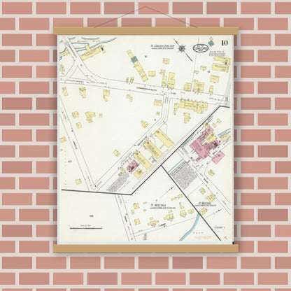 Old map wall art mockup — magnetic wood frame on brick wall — Sanborn Fire Insurance Map from Concord, Middlesex County, Massachusetts (1909), Sheet #0010