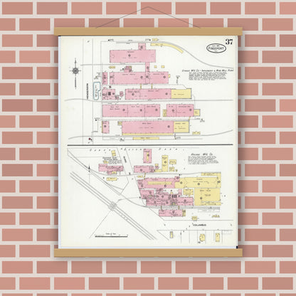 Old map wall art mockup — magnetic wood frame on brick wall — Sanborn Fire Insurance Map from Freeport, Stephenson County, Illinois (1910), Sheet #0037