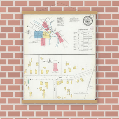 Old map wall art mockup — magnetic wood frame on brick wall — Sanborn Fire Insurance Map from Belmont, Allegany County, New York (1904), Sheet #0001