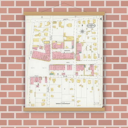 Old map wall art mockup — magnetic wood frame on brick wall — Sanborn Fire Insurance Map from Nacogdoches, Nacogdoches County, Texas (1906), Sheet #0004