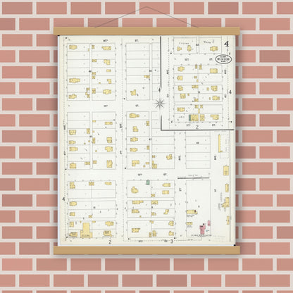Old map wall art mockup — magnetic wood frame on brick wall — Sanborn Fire Insurance Map from Windom, Cottonwood County, Minnesota (1900), Sheet #0004