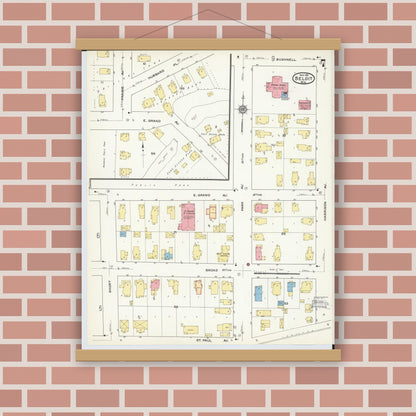 Old map wall art mockup — magnetic wood frame on brick wall — Sanborn Fire Insurance Map from Beloit, Rock County, Wisconsin (1915), Sheet #0007