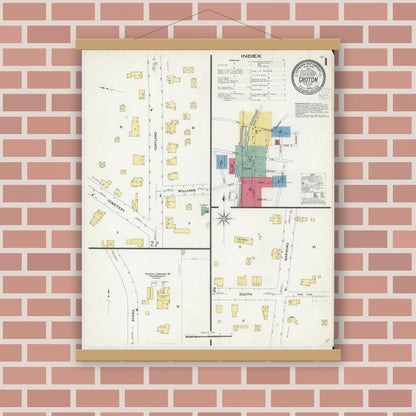 Old map wall art mockup — magnetic wood frame on brick wall — Sanborn Fire Insurance Map from Groton, Tomkins County, New York (1908) - Complete Map Set