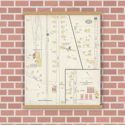 Old map wall art mockup — magnetic wood frame on brick wall — Sanborn Fire Insurance Map from Weldon, Halifax County, North Carolina (1915), Sheet #0010