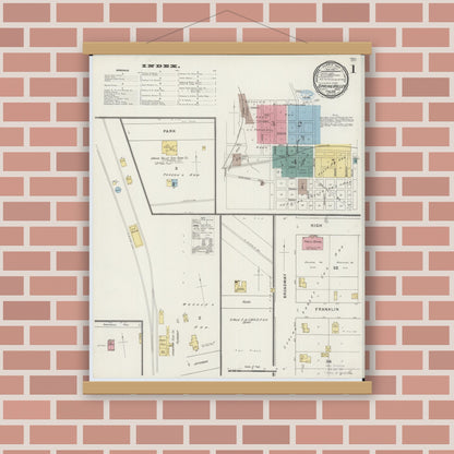 Old map wall art mockup — magnetic wood frame on brick wall — Sanborn Fire Insurance Map from Spring Valley, Fillmore County, Minnesota (1894) - Complete Map Set