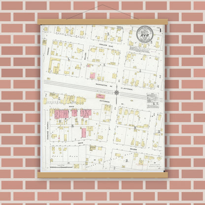 Old map wall art mockup — magnetic wood frame on brick wall — Sanborn Fire Insurance Map from Ava, Jackson County, Illinois (1910) - Complete Map Set