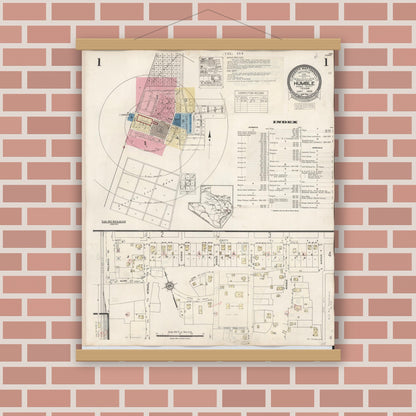 Old map wall art mockup — magnetic wood frame on brick wall — Sanborn Fire Insurance Map from Humble, Harris County, Texas (1940), Sheet #0001