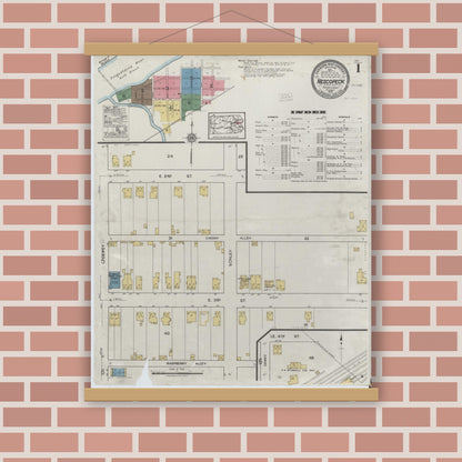 Old map wall art mockup — magnetic wood frame on brick wall — Sanborn Fire Insurance Map from Nescopeck, Luzerne County, Pennsylvania (1919) - Complete Map Set