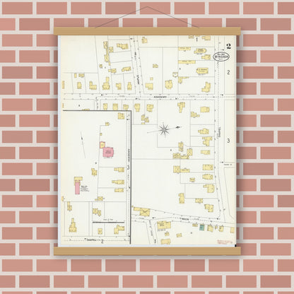 Old map wall art mockup — magnetic wood frame on brick wall — Sanborn Fire Insurance Map from Windsor, Broome County, New York (1905), Sheet #0002