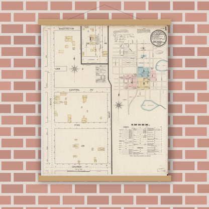 Old map wall art mockup — magnetic wood frame on brick wall — Sanborn Fire Insurance Map from Orlando, Orange County, Florida (1887) - Complete Map Set