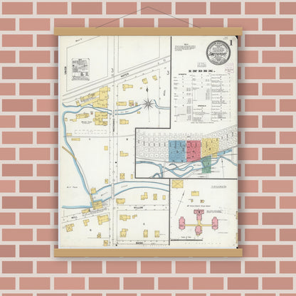 Old map wall art mockup — magnetic wood frame on brick wall — Sanborn Fire Insurance Map from Smethport, McKean County, Pennsylvania (1903) - Complete Map Set
