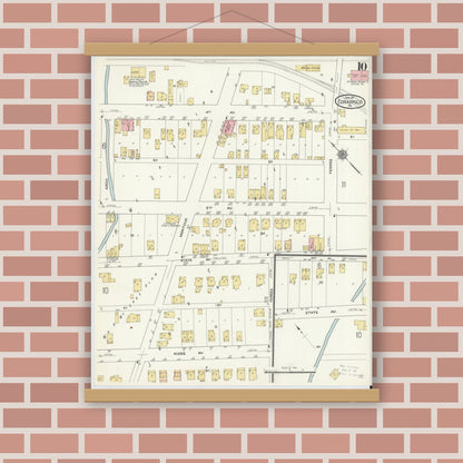 Old map wall art mockup — magnetic wood frame on brick wall — Sanborn Fire Insurance Map from Coraopolis, Allegheny County, Pennsylvania (1911), Sheet #0010
