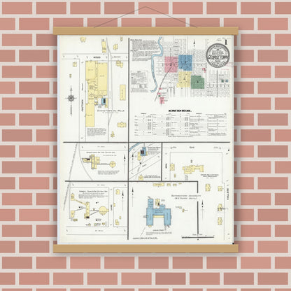 Old map wall art mockup — magnetic wood frame on brick wall — Sanborn Fire Insurance Map from Georgetown, Williamson County, Texas (1910) - Complete Map Set