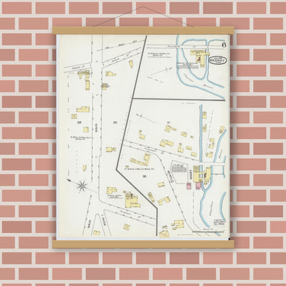 Old map wall art mockup — magnetic wood frame on brick wall — Sanborn Fire Insurance Map from Medway, Norfolk County, Massachusetts (1892), Sheet #0006