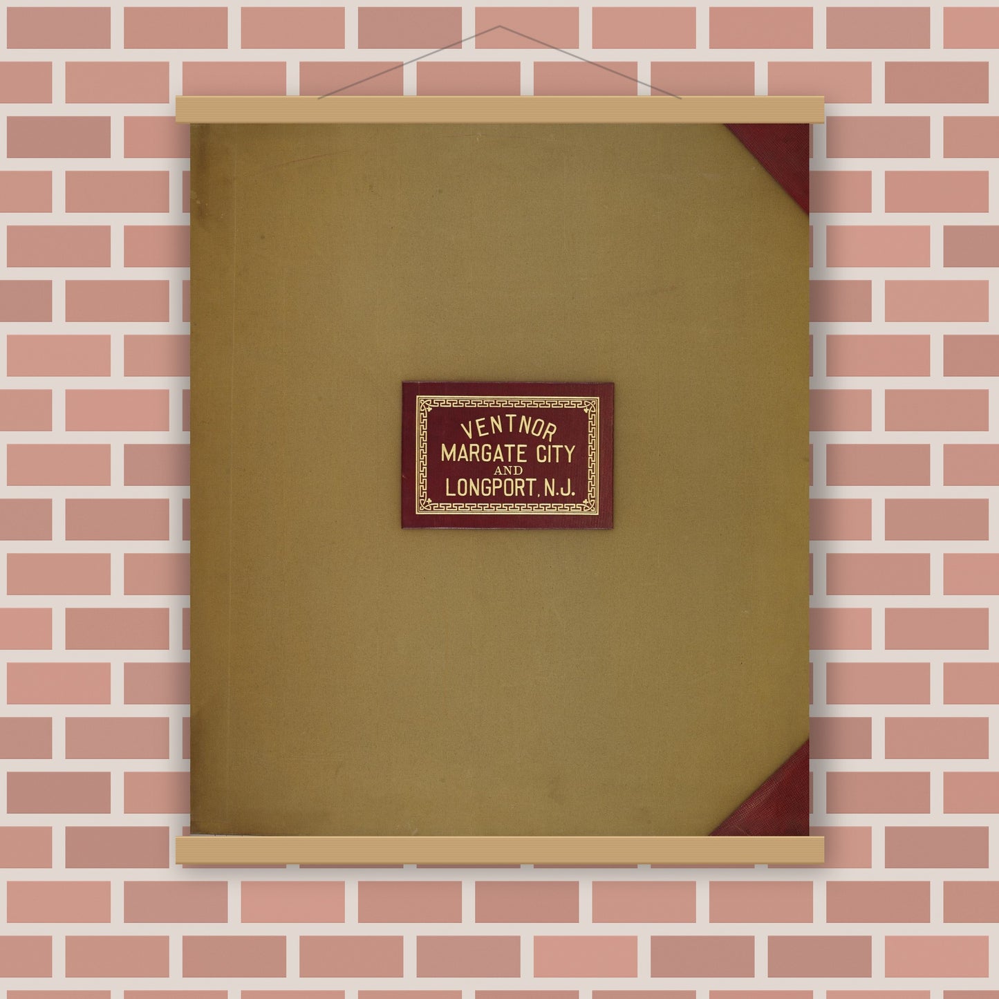 Old map wall art mockup — magnetic wood frame on brick wall — Sanborn Fire Insurance Map from Ventnor, Atlantic County, New Jersey (1949), Sheet #0001