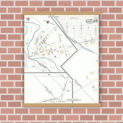 Old map wall art mockup — magnetic wood frame on brick wall — Sanborn Fire Insurance Map from Haddonfield, Camden County, New Jersey (1923), Sheet #0018