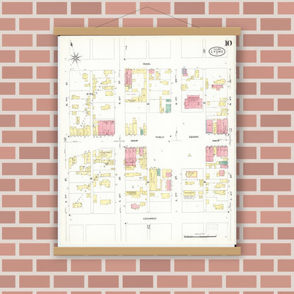 Old map wall art mockup — magnetic wood frame on brick wall — Sanborn Fire Insurance Map from Lyons, Clinton County, Iowa (1909), Sheet #0010