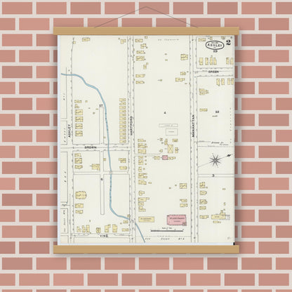 Old map wall art mockup — magnetic wood frame on brick wall — Sanborn Fire Insurance Map from Ashley, Luzerne County, Pennsylvania (1891), Sheet #0002