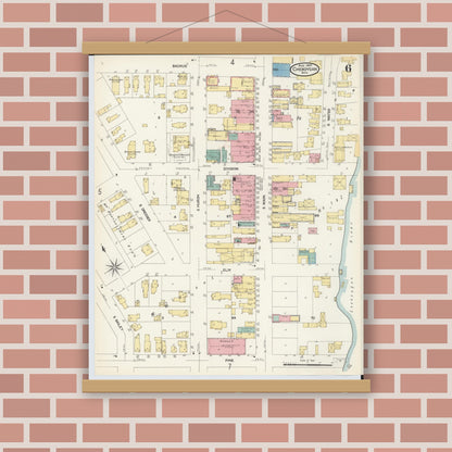 Old map wall art mockup — magnetic wood frame on brick wall — Sanborn Fire Insurance Map from Cheboygan, Cheboygan County, Michigan (1907), Sheet #0006