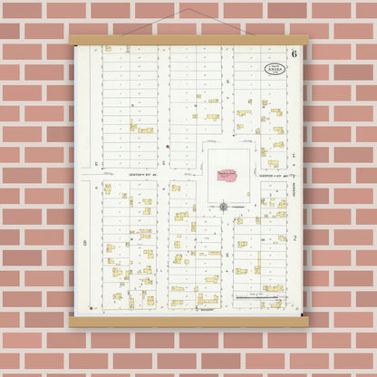 Old map wall art mockup — magnetic wood frame on brick wall — Sanborn Fire Insurance Map from Anoka, Anoka County, Minnesota (1911), Sheet #0006