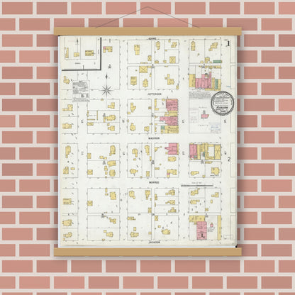 Old map wall art mockup — magnetic wood frame on brick wall — Sanborn Fire Insurance Map from Auburn, Sangamon County, Illinois (1900) - Complete Map Set
