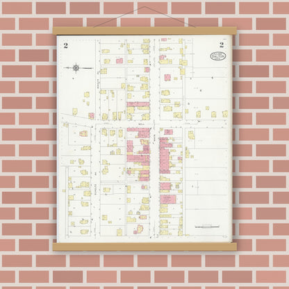 Old map wall art mockup — magnetic wood frame on brick wall — Sanborn Fire Insurance Map from Dalton, Wayne County, Ohio (1929), Sheet #0002