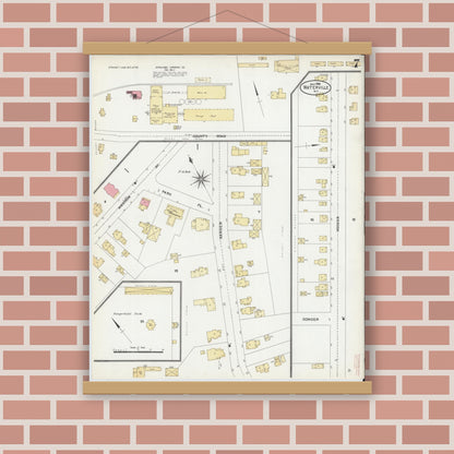 Old map wall art mockup — magnetic wood frame on brick wall — Sanborn Fire Insurance Map from Waterville, Oneida County, New York (1906), Sheet #0007