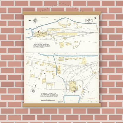 Old map wall art mockup — magnetic wood frame on brick wall — Sanborn Fire Insurance Map from Arcata, Humboldt County, California (1900), Sheet #0008
