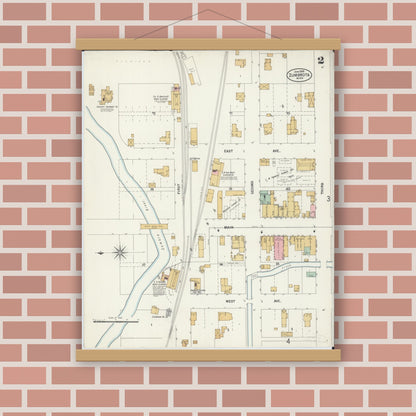 Old map wall art mockup — magnetic wood frame on brick wall — Sanborn Fire Insurance Map from Zumbrota, Goodhue County, Minnesota (1899), Sheet #0002