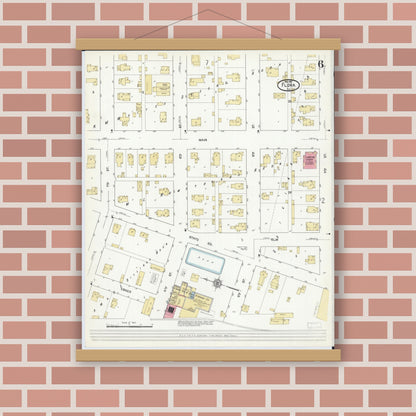 Old map wall art mockup — magnetic wood frame on brick wall — Sanborn Fire Insurance Map from Flora, Clay County, Illinois (1912), Sheet #0006