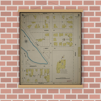 Old map wall art mockup — magnetic wood frame on brick wall — Sanborn Fire Insurance Map from New Jersey Coast, New Jersey Coast, New Jersey (1890), Sheet #0006