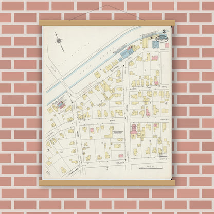 Old map wall art mockup — magnetic wood frame on brick wall — Sanborn Fire Insurance Map from Brockport, Monroe County, New York (1914), Sheet #0003