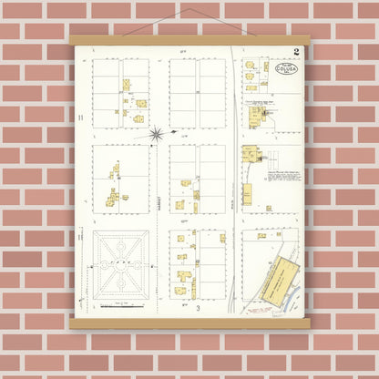 Old map wall art mockup — magnetic wood frame on brick wall — Sanborn Fire Insurance Map from Colusa, Colusa County, California (1907), Sheet #0002