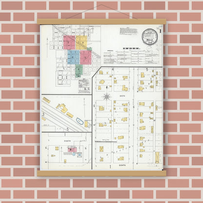 Old map wall art mockup — magnetic wood frame on brick wall — Sanborn Fire Insurance Map from Wells, Faribault County, Minnesota (1900), Sheet #0001