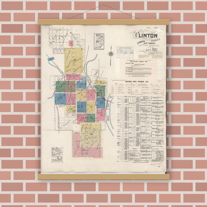 Old map wall art mockup — magnetic wood frame on brick wall — Sanborn Fire Insurance Map from Clinton, Vermillion County, Indiana (1947) - Complete Map Set