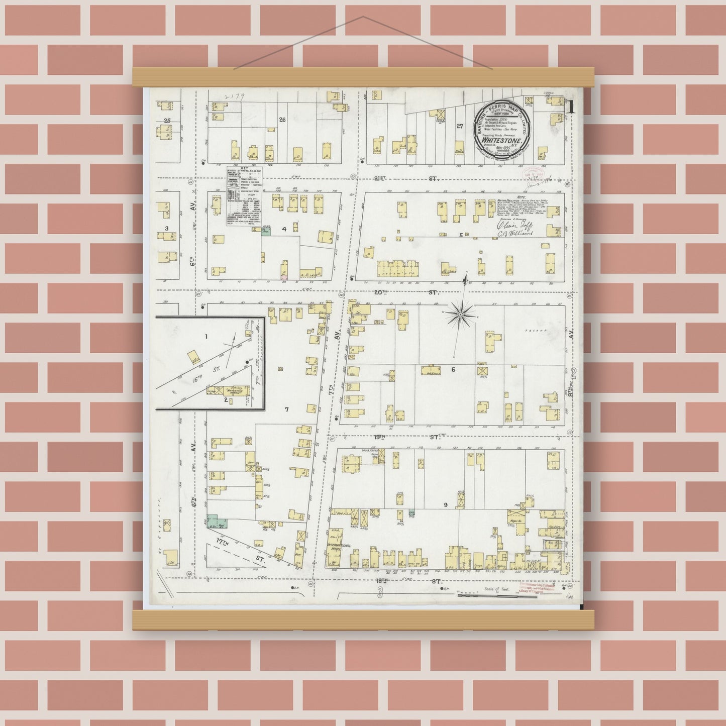 Old map wall art mockup — magnetic wood frame on brick wall — Sanborn Fire Insurance Map from Whitestone, Queens County, New York (1895) - Complete Map Set