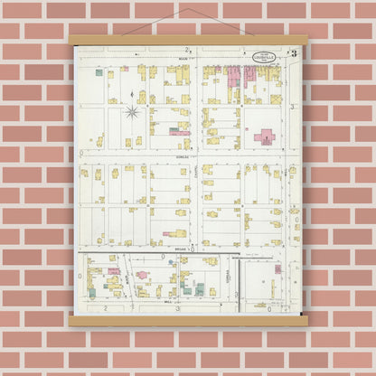 Old map wall art mockup — magnetic wood frame on brick wall — Sanborn Fire Insurance Map from Louisville, Stark County, Ohio (1901), Sheet #0003