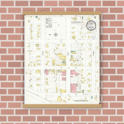 Old map wall art mockup — magnetic wood frame on brick wall — Sanborn Fire Insurance Map from Humeston, Wayne County, Iowa (1898) â€” Complete Set