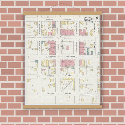Old map wall art mockup — magnetic wood frame on brick wall — Sanborn Fire Insurance Map from Sullivan, Moultrie County, Illinois (1893), Sheet #0002