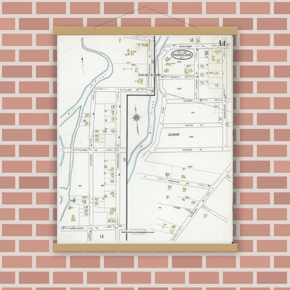 Old map wall art mockup — magnetic wood frame on brick wall — Sanborn Fire Insurance Map from Rockville Centre, Nassau County, New York (1919), Sheet #0014